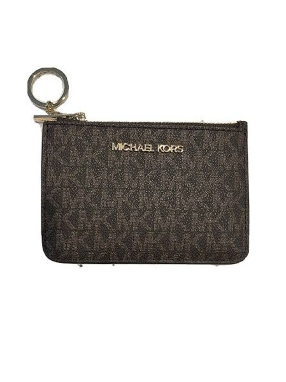 Michael Kors Brown MK Signature Zip Card Case with Keyring